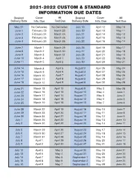 2021-2022 Custom & Standard Information Due Dates