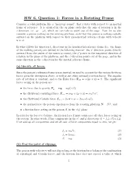 HW 6, Question 1: Forces in a Rotating Frame