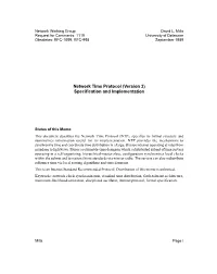 Network Time Protocol (Version 2) Specification and Implementation