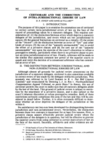 Certiorari and the Correction of Intra-Jurisdictional Errors of Law D