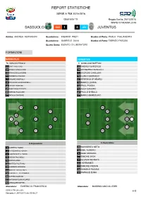 Report Statistiche Sassuolo Juventus