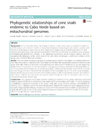 Phylogenetic Relationships of Cone Snails Endemic to Cabo Verde Based on Mitochondrial Genomes Samuel Abalde1, Manuel J