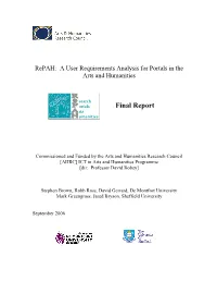 Repah: a User Requirements Analysis for Portals in the Arts and Humanities