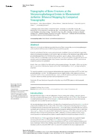 Topography of Bone Erosions at the Metatarsophalangeal Joints in Rheumatoid Arthritis: Bilateral Mapping by Computed Tomography