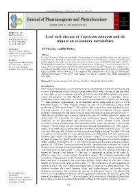 Leaf Curl Disease of Capsicum Annuum and Its Impact on Secondary Metabolites