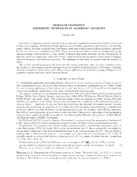 Research Statement: Arithmetic Techniques in Algebraic Geometry
