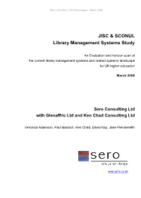 JISC & SCONUL Library Management Systems Study
