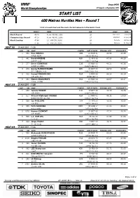 START LIST 400 Metres Hurdles Men - Round 1