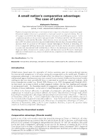 A Small Nation's Comparative Advantage: the Case of Latvia