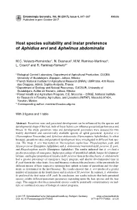 Host Species Suitability and Instar Preference of Aphidius Ervi and Aphelinus Abdominalis