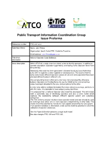 Public Transport Information Coordination Group Issue Proforma