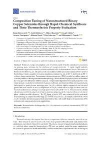Composition Tuning of Nanostructured Binary Copper Selenides Through Rapid Chemical Synthesis and Their Thermoelectric Property Evaluation