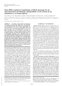 Dsra RNA Regulates Translation of Rpos Message by an Anti-Antisense Mechanism, Independent of Its Action As an Antisilencer of Transcription