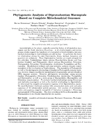 Phylogenetic Analysis of Diprotodontian Marsupials Based on Complete Mitochondrial Genomes