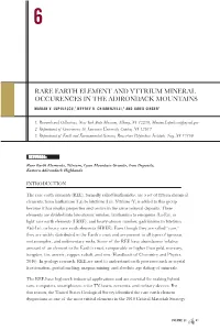 Rare Earth Element and Yttrium Mineral Occurences in the Adirondack Mountains Marian V