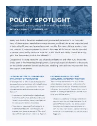 Occupational Licensing and the Poor and Disadvantaged MATTHEW D