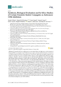 Synthesis, Biological Evaluation and in Silico Studies of Certain Oxindole–Indole Conjugates As Anticancer CDK Inhibitors
