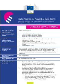 Baltic Alliance for Apprenticeships (Bafa) Enhancing the Attractiveness of VET Systems in the Baltic States Through Work-Based Learning and Apprenticeships