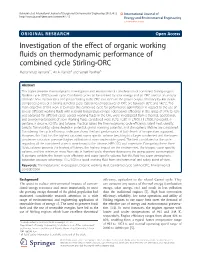 Investigation of the Effect of Organic Working Fluids on Thermodynamic