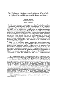 The Elchasaite Sanhedrin of the Cologne Mani Codex in Light Of