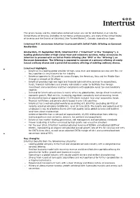 This Press Release and the Information Contained Herein Are Not For