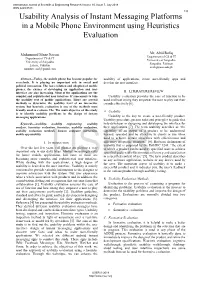 Usability Analysis of Instant Messaging Platforms in a Mobile Phone Environment Using Heuristics Evaluation