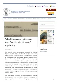 Who Sanctioned Institutional Anti-Semitism in Lithuania? (Updated)