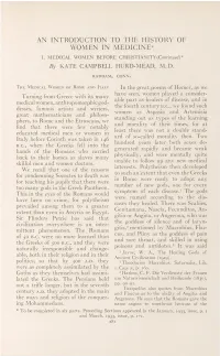 An Introduction to the History of Women in Medicine (Part I