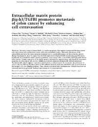 Extracellular Matrix Protein Ig-H3/TGFBI Promotes Metastasis of Colon Cancer by Enhancing Cell Extravasation
