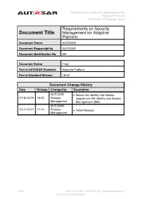 Requirements on Security Management for Adaptive Platform AUTOSAR AP Release 18-03