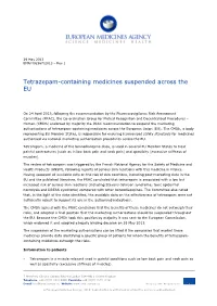 Tetrazepam-Containing Medicines Suspended Across the EU (PDF