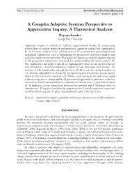 A Complex Adaptive Systems Perspective to Appreciative Inquiry: a Theoretical Analysis Payam Saadat George Fox University