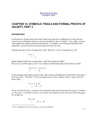 Chapter 10: Symbolic Trails and Formal Proofs of Validity, Part 2