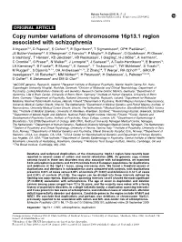 Copy Number Variations of Chromosome 16P13.1 Region