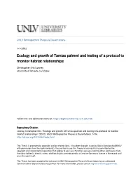 Ecology and Growth of Tamias Palmeri and Testing of a Protocol to Monitor Habitat Relationships
