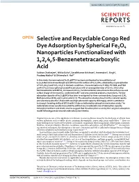 Selective and Recyclable Congo Red Dye Adsorption by Spherical Fe3o4
