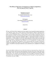 The Effect of Borrower Transparency on Bank Competition, Risk-Taking and Bank Fragility