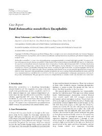 Fatal Balamuthia Mandrillaris Encephalitis