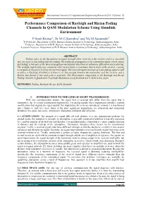 Performance Comparison of Rayleigh and Rician Fading Channels in QAM Modulation Scheme Using Simulink Environment