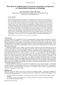 The Role of an Academic Library in Research: Researchers’ Perspectives at a South African University of Technology