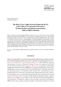 The Rule of Law Conflict Between Poland and the EU in the Light of Two Integration Discourses: Neofunctionalism and Intergovernmentalism
