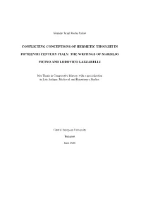 The Writings of Marsilio Ficino and Lodovico Lazzarelli