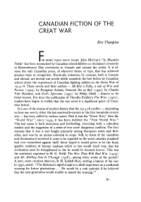 Canadian Fiction of the Great War