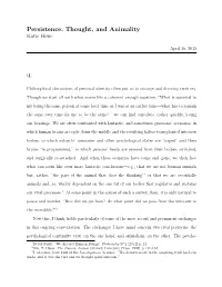 Persistence, Thought, and Animality Katie Howe