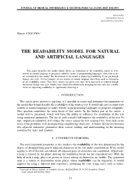 The Readability Model for Natural and Artificial Languages