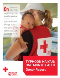 Typhoon Haiyan: One Month Later Donor Report Typhn Oo Haiyan: One Month Later | Donor Report