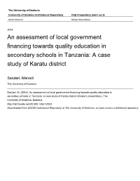 An Assessment of Local Government Financing Towards Quality Education in Secondary Schools in Tanzania: a Case Study of Karatu District