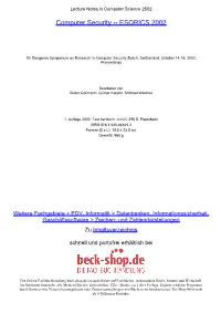 Computer Security -- ESORICS 2002