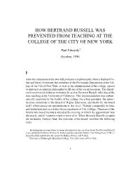 How Bertrand Russell Was Prevented from Teaching at the College of the City of New York