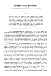 Public Health and the British Empire: from Colonization to Decolonization
